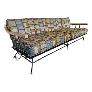 MCM Attributed to Richard McCarthy by Selrite Wrought Iron and Maple Couch For Sale