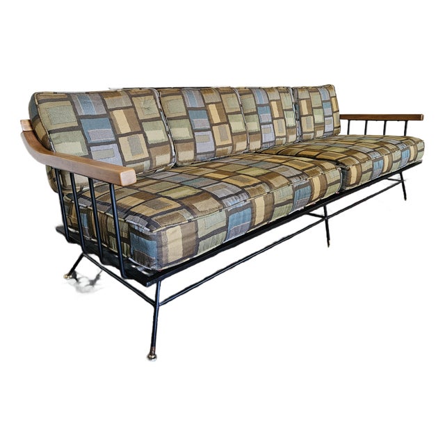 MCM Attributed to Richard McCarthy by Selrite Wrought Iron and Maple Couch For Sale