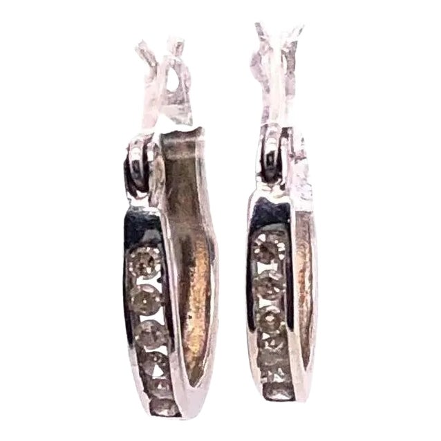14 Karat White Gold Diamond Half Hoop Earrings, A Pair For Sale
