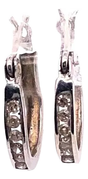 14 Karat White Gold Diamond Half Hoop Earrings, A Pair