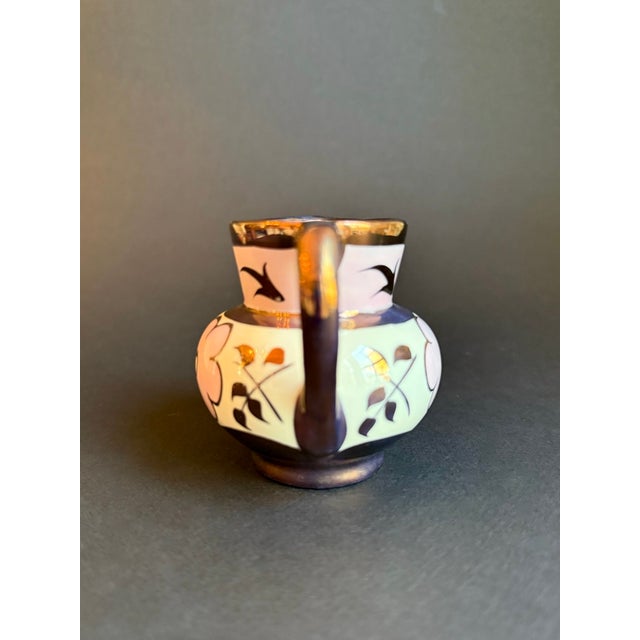 1940s English Copper Lustre Pitcher, Creamer With Pink Floral Design For Sale - Image 4 of 8
