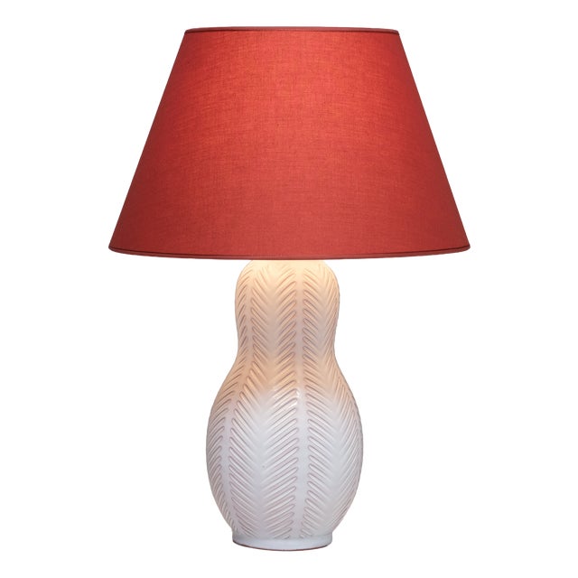 Feather Pattern Ceramic Table Lamp by Anna-Lisa Thomson for Upsala-Ekeby, Sweden, 1940s For Sale