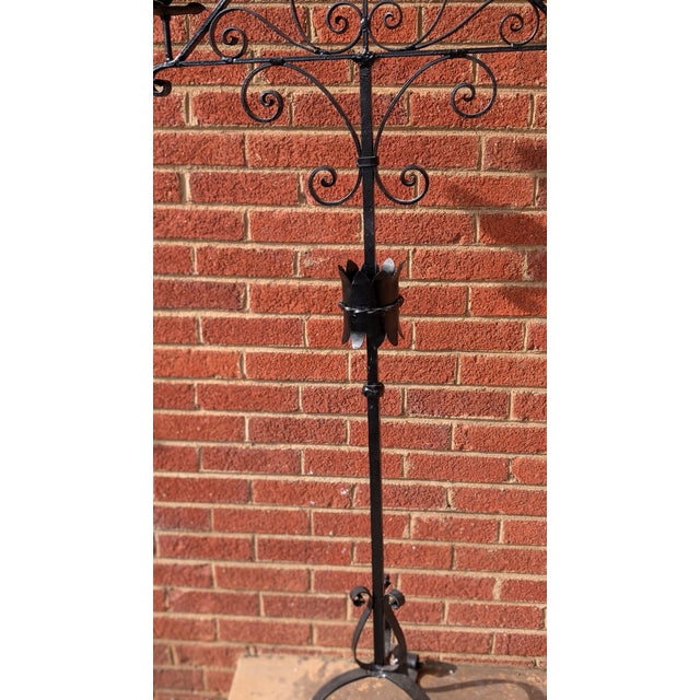 Antique Black Wrought Iron Floor Standing Candlabra For Sale - Image 11 of 11