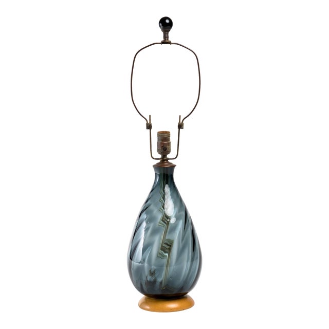 Blenko Smoky Blue Glass Bottle Lamp For Sale