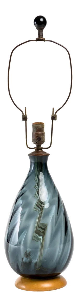 Blenko Smoky Blue Glass Bottle Lamp