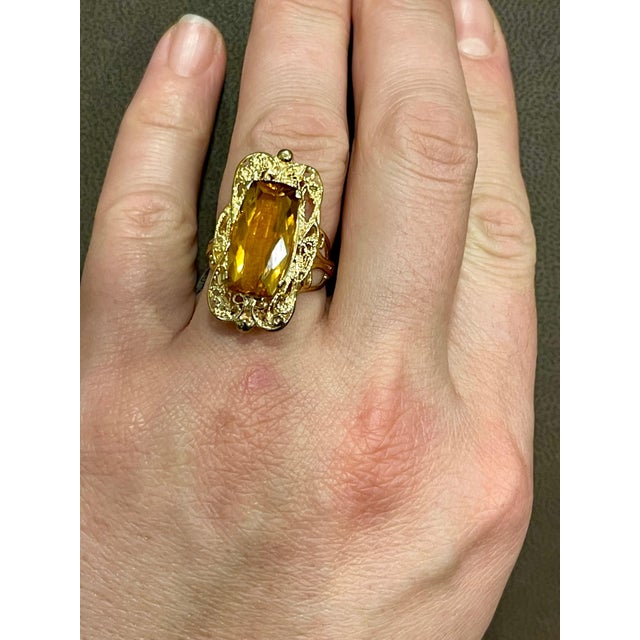 6 Carat Natural Long Cushion Shape Citrine Cocktail Ring in 14 Karat Yellow Gold For Sale - Image 13 of 18