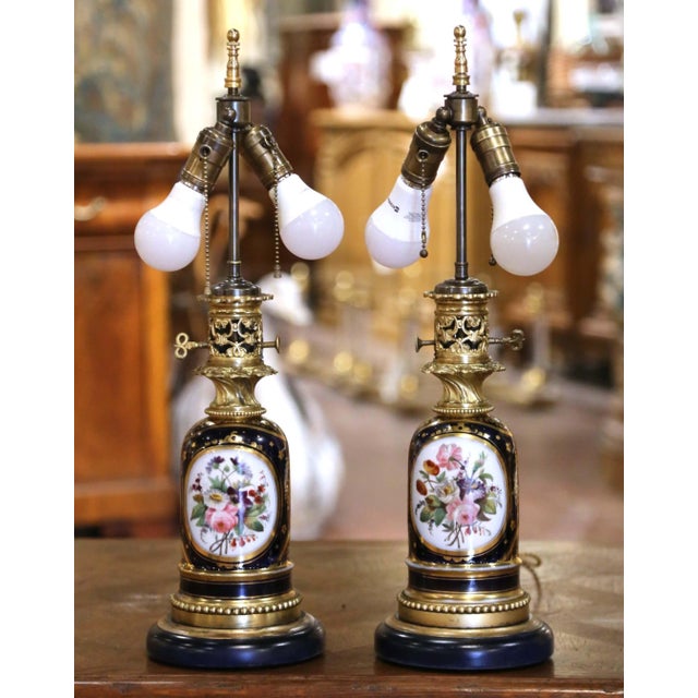 19th Century French Napoleon III Sèvres Porcelain Two-Light Lamps - a Pair For Sale In Dallas - Image 6 of 10