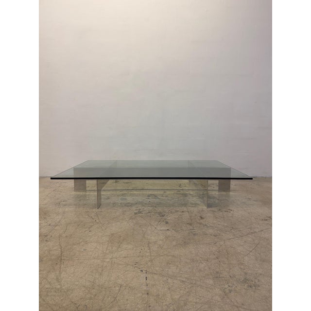 Large scale low profile aluminum frame and glass top coffee or cocktail table designed by Paul Mayen for Habitat, 1970s....