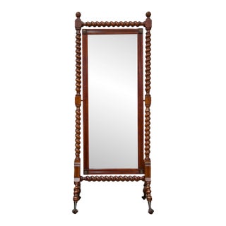 19th Century English Cheval Mirror with Barley Twist Frame, Ball and Claw Feet For Sale