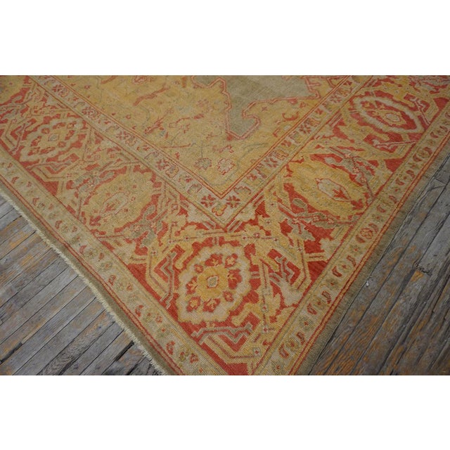 Sand Background Color & Medallion Design Antique Turkish Oushak Rug For Sale - Image 9 of 11