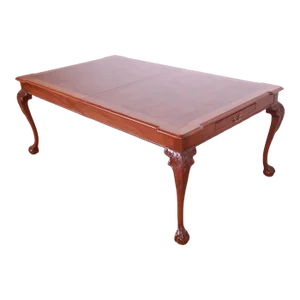 Henredon Chippendale Banded Mahogany and Burl Wood Extension Dining Table, Newly Refinished