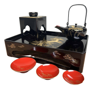 Traditional Toso-Ki Shuhama Maki-E Sake Set, Japan, 1960s