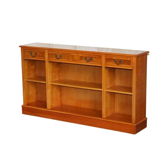 Burr Yew Wood Dwarf Open Bookcase or Sideboard with Three Large Drawers For Sale - Image 16 of 16