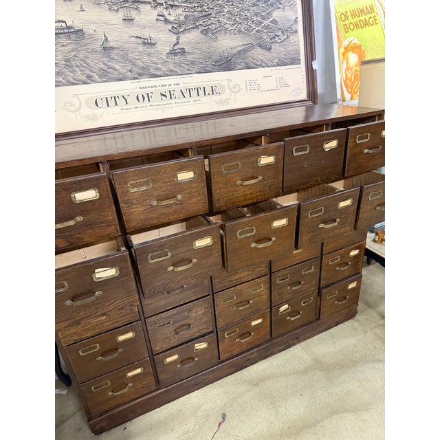 Antique Oak 25-Drawer Library Card Catalog Cabinet For Sale - Image 4 of 6