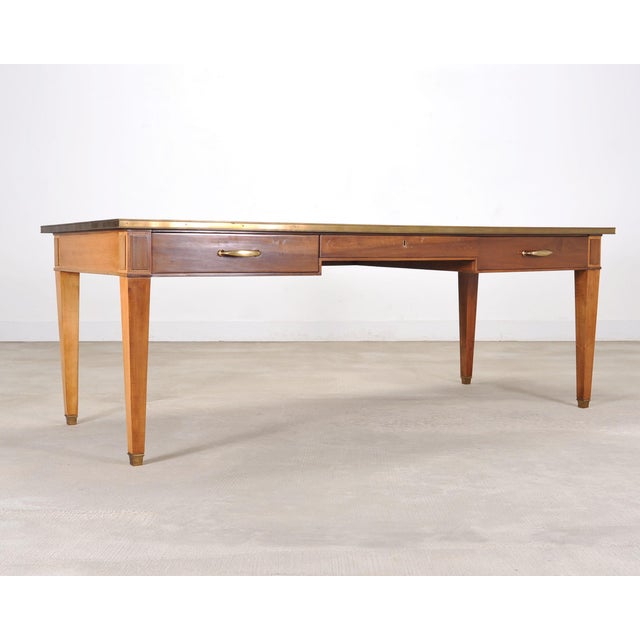 Mid 20th Century Midcentury French Palladian Fruitwood Library Table Desk 7 Ft For Sale - Image 5 of 18