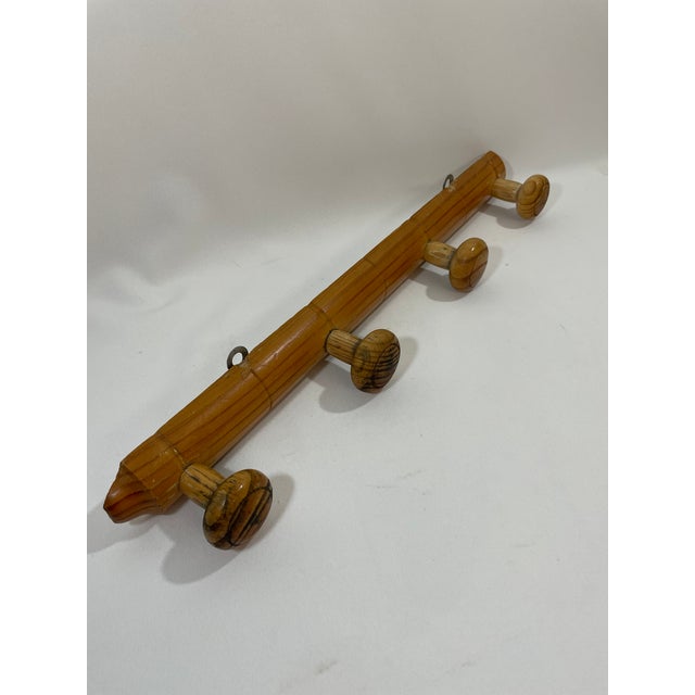Vintage French Faux Bamboo Wooden 4 Peg Coat Hat Rack For Sale - Image 15 of 18