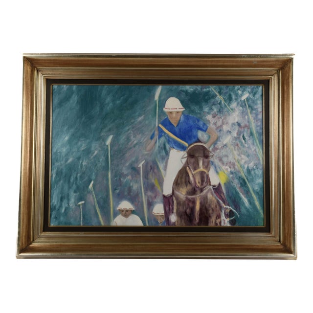 Framed Signed Oil on Canvas Polo Player Painting For Sale