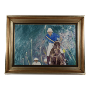 Framed Signed Oil on Canvas Polo Player Painting