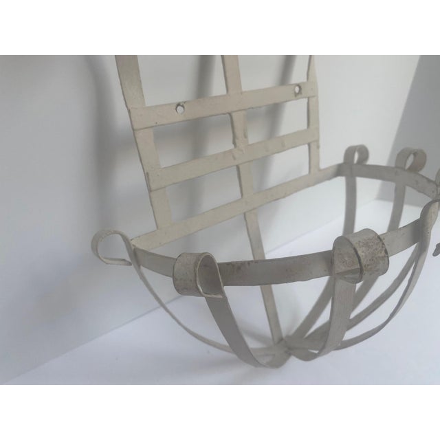 1950s Vintage White Metal Garden Wall Planter Shabby Chic Cottage Candleholder For Sale - Image 5 of 10