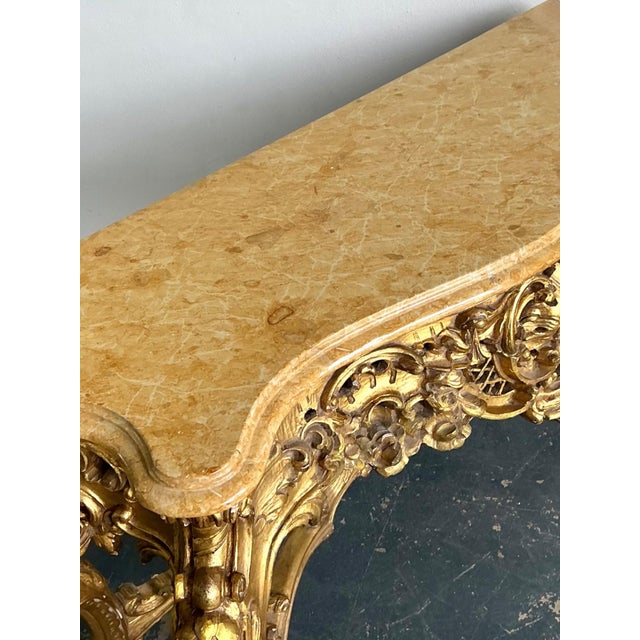 Antique Giltwood Rococo Style Console Marble Top Table For Sale - Image 12 of 18