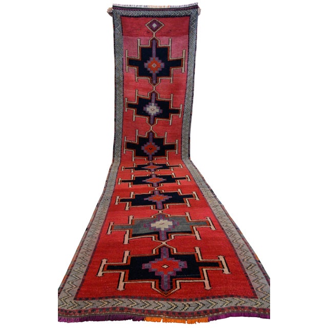 1970s Hand-Knotted Turkish Rug Low Pile Tribal Runner Rug - 3' X 13' For Sale - Image 5 of 12