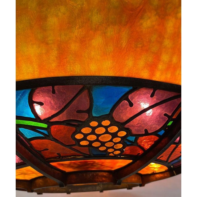 Large French Round Stained Glass Chandelier, 1900s For Sale - Image 13 of 17