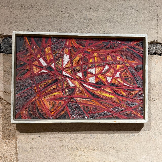Modern Abstract Oil Painting, Fire Red, Signed, 1966, 19x13 in Mid-Century For Sale - Image 11 of 15