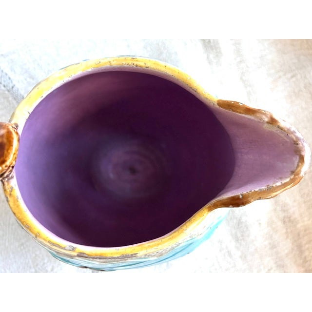 19th Century Antique Majolica Wardle & Co. Bird & Fan Large Pottery Pitcher For Sale - Image 5 of 16