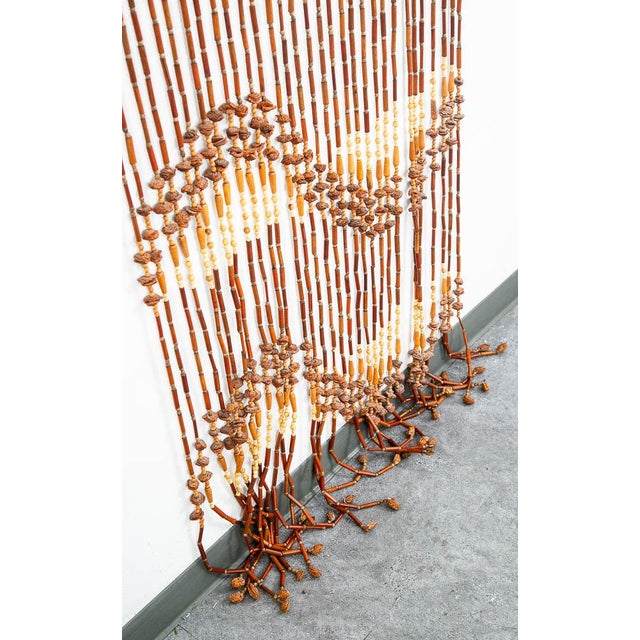 Vintage Hippie Boho Door Way Wood Bead Curtain Hanging Brown Tan Room Divider For Sale - Image 4 of 10