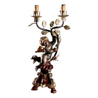 Carved, Gilded and Lacquered Wooden Candelabra For Sale