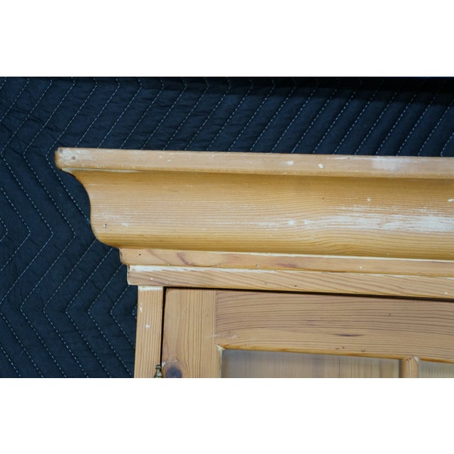 Late 20th Century Rare English Knotty Pine Shallow Glazed Glass China Display Cabinet Cupboard 95" For Sale - Image 17 of 18