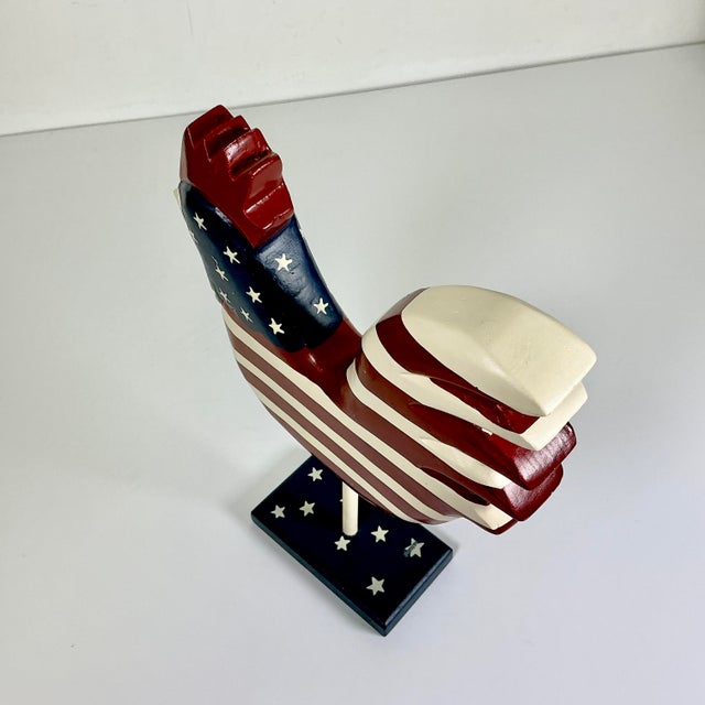 1980s Vintage Americana Arts & Crafts Boho Chic Painted Wooden Chicken Figural Holiday Accent - 4th of July For Sale - Image 12 of 12