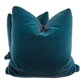 Teal Mohair 22" Pillows-A Pair For Sale