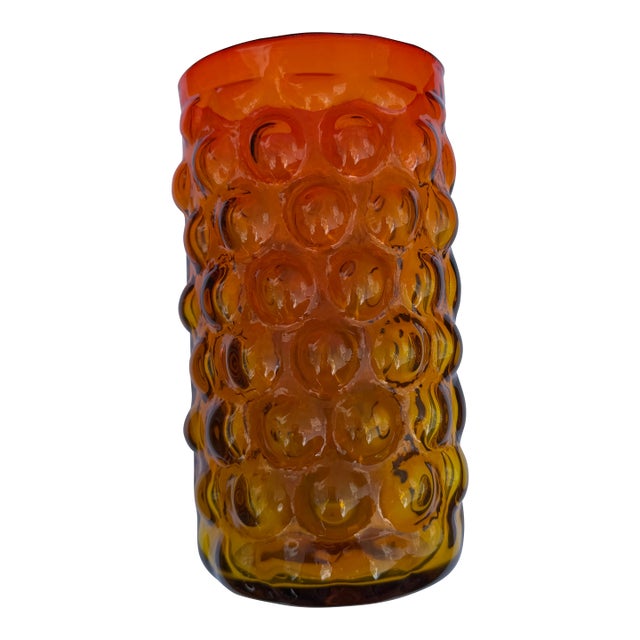 1960s Blenko Tangerine Bubble Glass Vase For Sale