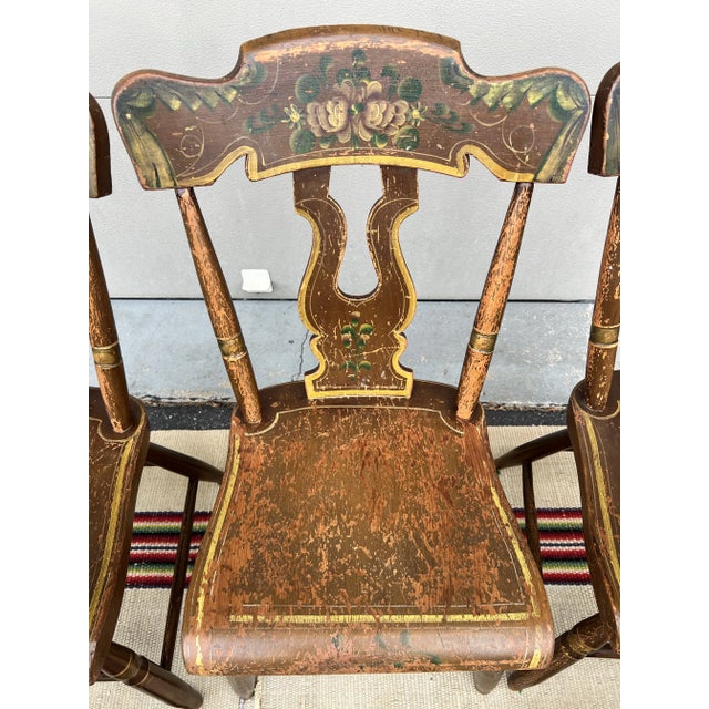 Paint Set of 6 Paint Decorated Farmhouse Kitchen Chairs, Lancaster County, Pa Circa 1850’s For Sale - Image 7 of 12