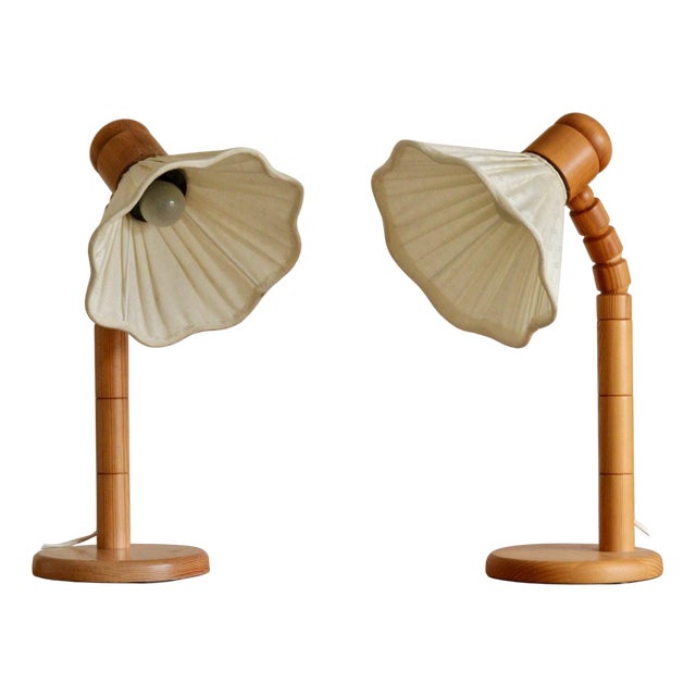 Vintage Pine Table Lamp from Solbackens Svarveri, Sweden, 1970s, Set of 2 For Sale