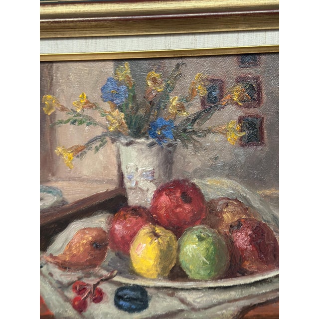 Christian Rhode, Still Life with Vase and Fruits, 1950s, Oil on Canvas, Framed For Sale - Image 4 of 13