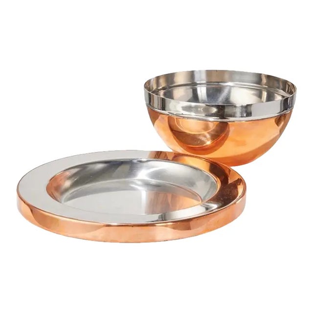 Rare Gabriella Crespi signed large bowl and tray. Impressive and heavy. Great on a center table. Copper and silver....