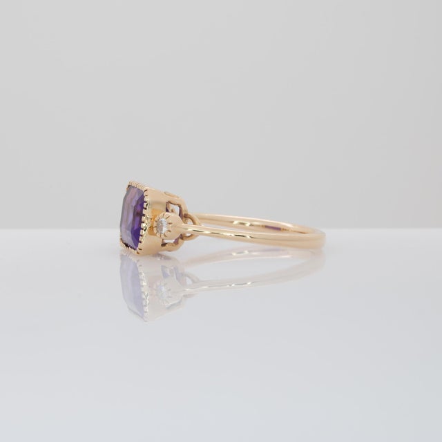 2.1Ct Zambian Amethyst Ring With Natural Diamonds Accents: Solid 14k Gold, Size 6.75 For Sale In Columbus - Image 6 of 7