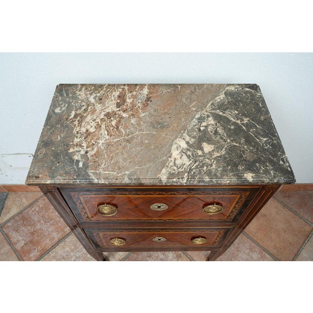 Antique 18th Century Louis XVI Neapolitan Chest of Drawers in Exotic Woods with Marble Top For Sale - Image 4 of 7
