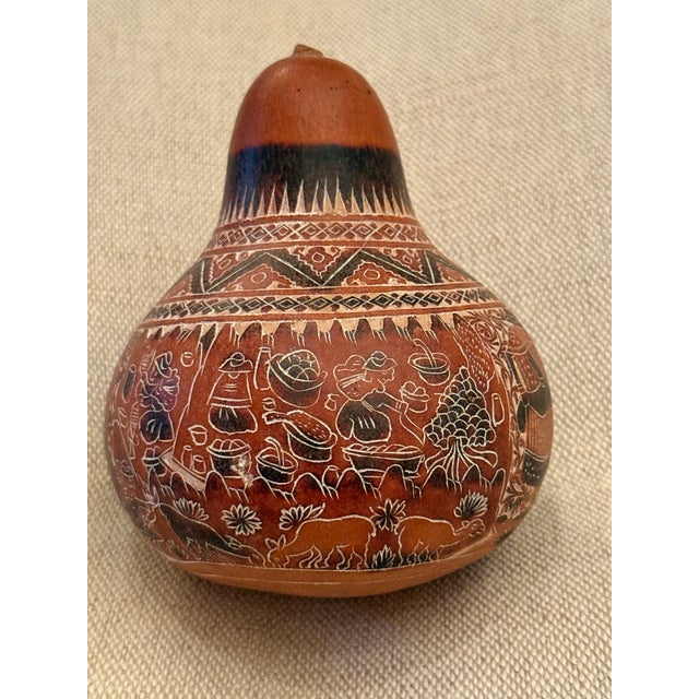 Wood Large Vintage Peruvian Mate Burilado Hand-Carved Storytelling Gourd Rattles – Pair For Sale - Image 7 of 12