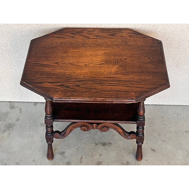 Spanish Two-Tier Walnut Console Side Table With Carved Legs and Stretcher For Sale - Image 9 of 13