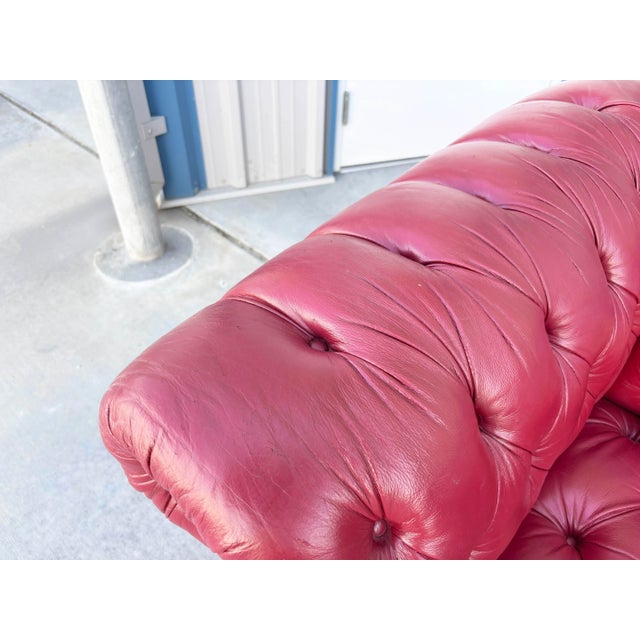 1980s Vintage Tufted Red Leather Rolled-Arm Chesterfield Sofa For Sale - Image 11 of 11