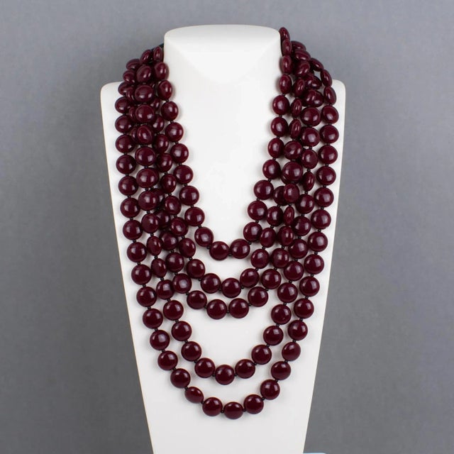 Contemporary Angela Caputi Red Bordeaux Resin Multi-Strand Choker Necklace For Sale - Image 3 of 9