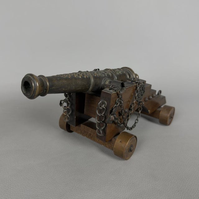 Vintage Decorated Wood and Bronze Naval Cannon, 1940s For Sale - Image 5 of 13
