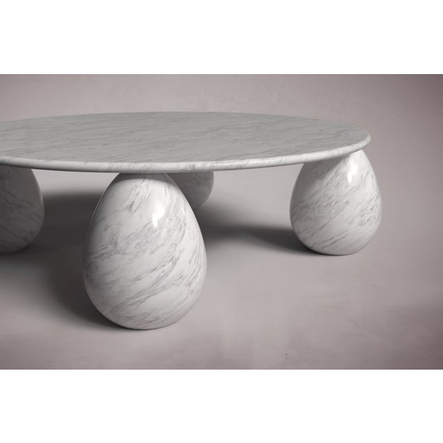 Postmodern Cons Italian Carrara Marble Round Coffee Table 43" For Sale - Image 3 of 5