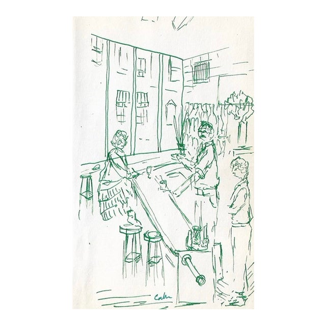 1970s Myriad Cahn New York Bar Drawing For Sale