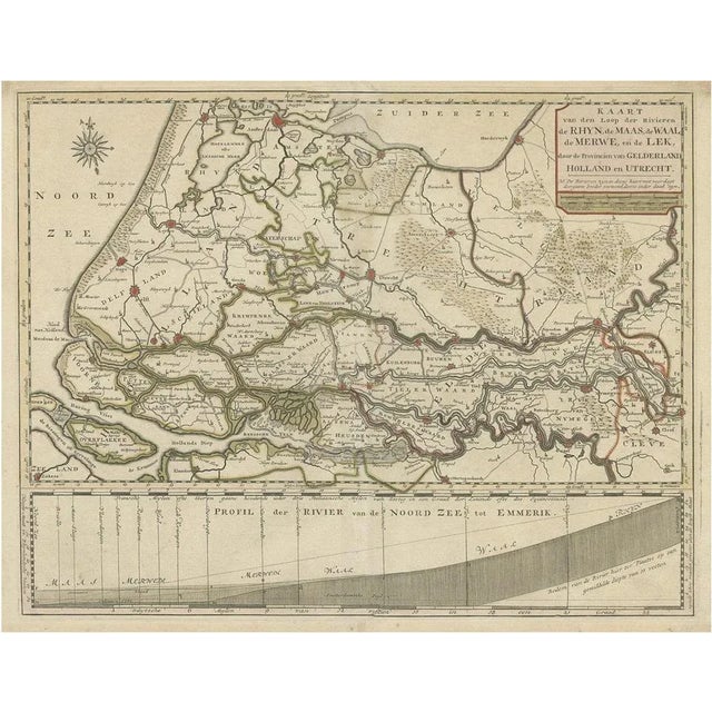 Antique Map of Dutch Rivers with the Rhine, 1750 For Sale - Image 5 of 5
