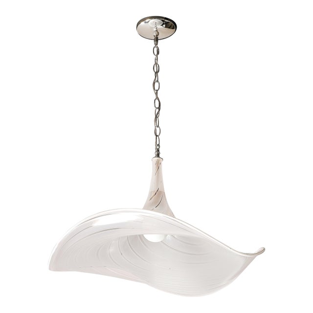 Mid-Century Hand-Blown Rose Murano Glass & Nickel Undulating Pendant Chandelier For Sale