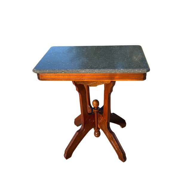 Victorian Early 20th Century Walnut Pedestal Table With Marble Top - r.e. Pohl of Chicago For Sale - Image 3 of 12